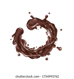 Círculo de salpicaduras de chocolate líquido sobre un fondo blanco