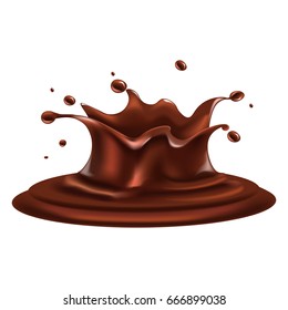 Liquid chocolate splash with drops around isolated illustration