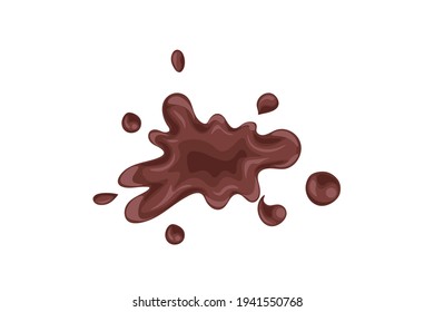 Liquid chocolate splash isolated on white background. Close up hot chocolate dark choco texture vector illustration. Decoration for cafe, menu, print. Easy to edit hand drawn cute cartoon design.
