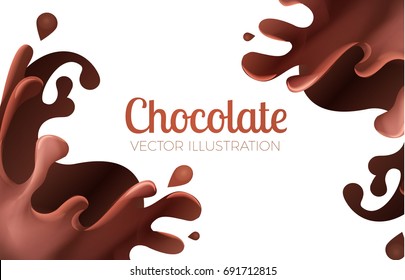 Liquid Chocolate Splash. Sweet Background.  Vector illustration