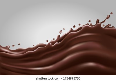 Liquid chocolate splash wave on a gray background
