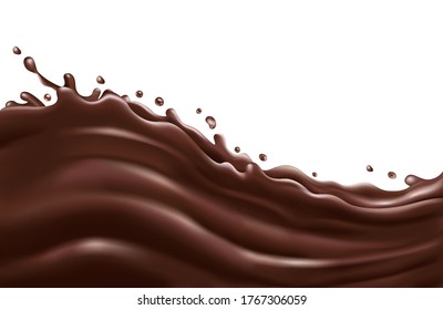 Liquid chocolate splash wave on a white background