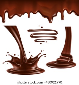 Liquid chocolate. Splashes and drops.