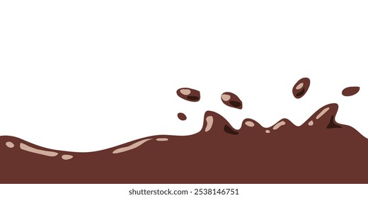 liquid chocolate splashing on white background. wavy choco splash. chocolate milkshake cartoon style.