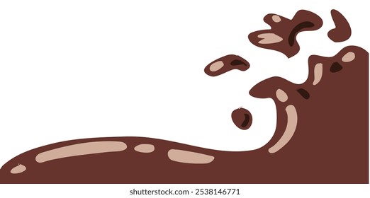 liquid chocolate splashing on white background. wavy choco splash. chocolate milkshake cartoon style.