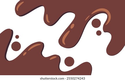 liquid chocolate splashing on white background. wavy choco splash. chocolate milkshake cartoon style.