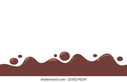 liquid chocolate splashing on white background. wavy choco splash. chocolate milkshake cartoon style.