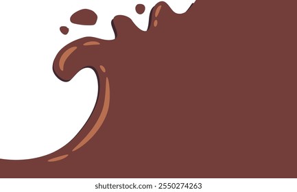 liquid chocolate splashing on white background. wavy choco splash. chocolate milkshake cartoon style.