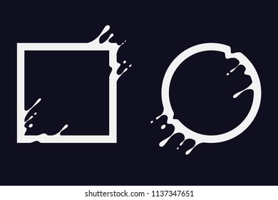 Liquid circle and square. Abstract shapes with splash and drops. Flux effect design for logo, banner, poster. Vector illustration.