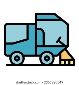 Liquid clean truck icon outline vector. Street cleaning. Machine dust color flat