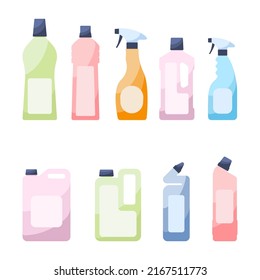 Liquid cleaning bottle set. Bathroom containers.