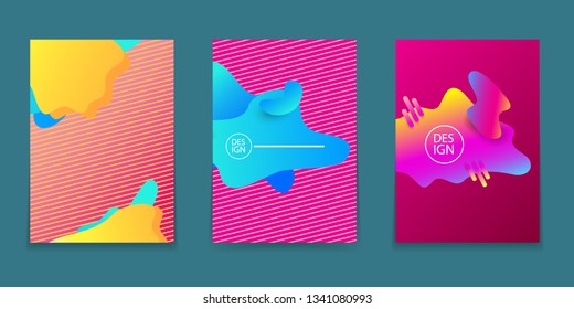 Liquid color A4 pink posters set. Gradient abstract backgrounds with flowing liquid shapes for logo, presentation, web site layout , flyer or infographics design. Vector illustration