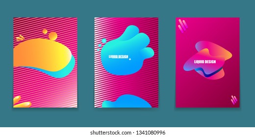 Liquid color A4 pink posters set. Gradient abstract backgrounds with flowing liquid shapes for logo, presentation, web site layout , flyer or infographics design. Vector illustration
