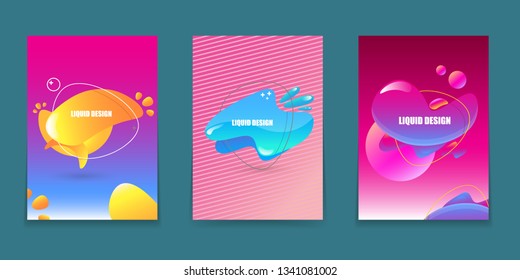 Liquid color A4 pink posters set. Gradient abstract backgrounds with flowing liquid shapes for logo, presentation, web site layout , flyer or infographics design. Vector illustration