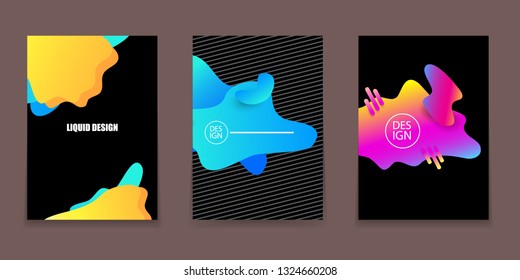 Liquid color A4 posters set. Gradient abstract backgrounds with flowing liquid shapes for logo, presentation, web site layout , flyer or infographics design. Vector illustration 