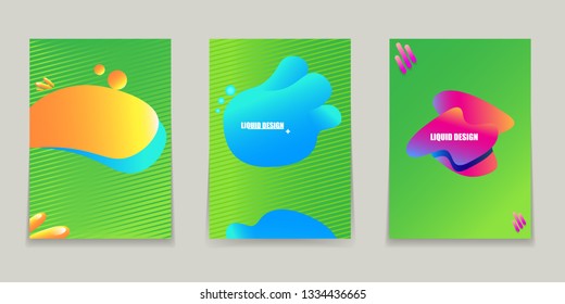 Liquid color A4 summer posters set. Gradient abstract backgrounds with flowing liquid shapes for logo, presentation, web site layout , flyer or infographics design. Vector illustration