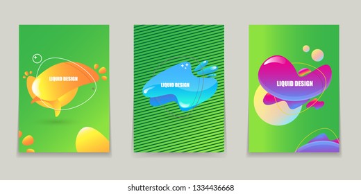 Liquid color A4 summer posters set. Gradient abstract backgrounds with flowing liquid shapes for logo, presentation, web site layout , flyer or infographics design. Vector illustration