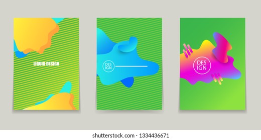 Liquid color A4 summer posters set. Gradient abstract backgrounds with flowing liquid shapes for logo, presentation, web site layout , flyer or infographics design. Vector illustration