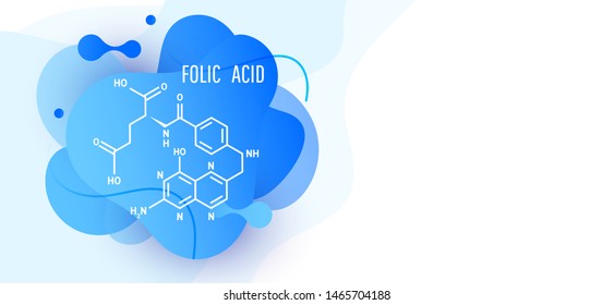 Liquid color abstract geometric shape design elements with folic acid. Abstract liquid background. Folic acid structural formula