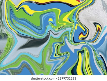 Liquid color with acid Yellow and Navy Blue marble glossy background vector