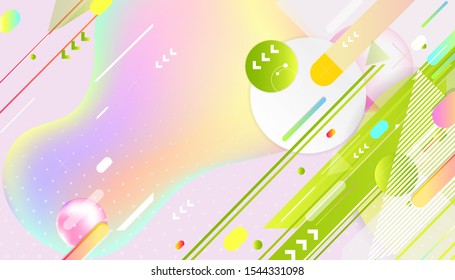 Liquid color background banner ecology futuristic light minimal geometric green and yellow lines and points