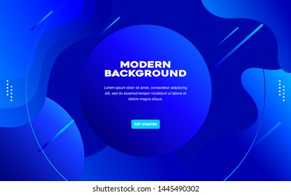 Liquid color background design. Fluid gradient shapes composition. Futuristic design.  Blue elements with fluid gradient. 