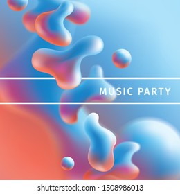 Liquid color background design. Fluid gradient shapes composition. Gradient abstract banners with flowing liquid shapes. Eps10 vector. 3D  dynamical colored forms. Red and blue background. Music party