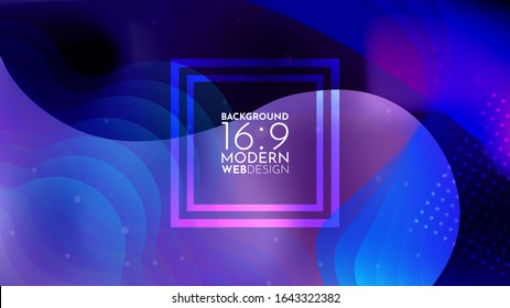 Liquid color background design. Fluid gradient shapes composition. Futuristic design posters. 16: 9. Place for text in square form. Neon light. Eps10 vector. Gradient illustration. 
