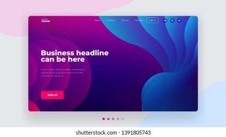 Liquid color background design for Landing page site. Fluid gradient shapes composition. Futuristic design posters. Eps10 vector.