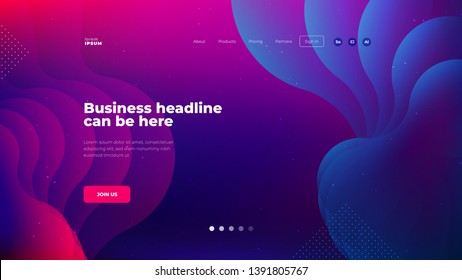 Liquid color background design for Landing page site. Fluid gradient shapes composition. Futuristic design posters. Eps10 vector.