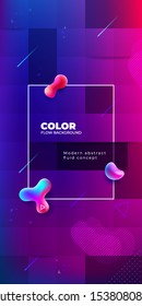 Liquid color background design with square cells. Fluid gradient shapes composition. Vertical Purple Futuristic background design posters. Eps10 vector.