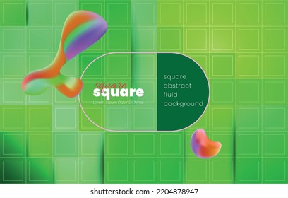 Diseño de fondo de color líquido con celdas cuadradas. Composición de formas de gradiente de fluidos. afiches verdes de diseño futurista