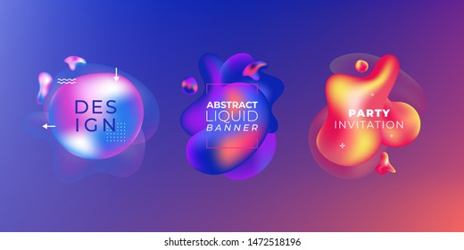 Liquid color covers set. Fluid shapes composition. Futuristic design posters. Dynamical colored forms and waves. Gradient abstract banner with flowing shapes