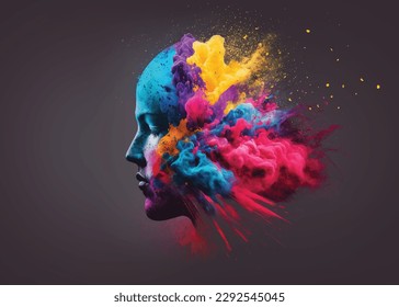 Liquid Color design background fly out of mind explosion - as a fantasy. colorful brain splash Brainstorm and inspire concept. Gradient colorful abstract background - Shutterstock ID 2292545045