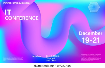 Liquid color shape. Conference design template. Fluid background. Trendy abstract cover. Futuristic design poster. Colorful gradient. Vector.