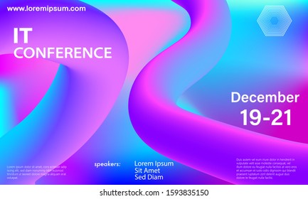 Liquid color shape. Conference design template. Fluid background. Trendy abstract cover. Futuristic design poster. Colorful gradient. Vector.