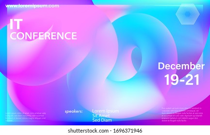 Liquid color shape. Conference design template. Fluid background. Trendy abstract cover. Futuristic design poster. Colorful gradient. Vector.