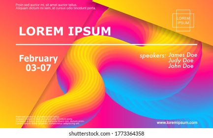 Liquid color shape. Conference design template. Fluid background. Trendy abstract cover. Futuristic design poster. Colorful gradient. Vector.