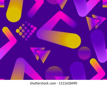 Liquid color shape seamless pattern. Geometric elements memphis, style of the 80s. Modern colorful objects. Vector illustration