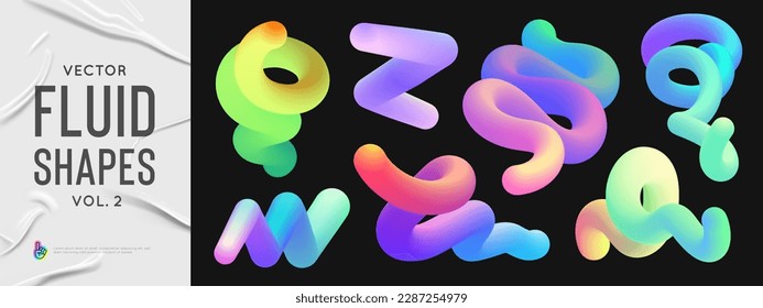 Liquid color shapes for posters, illustrations or backgrounds.  Trendy vivid colorful gradient elements vol two. Colorful vector forms, vibrant waves, brush blend strokes.