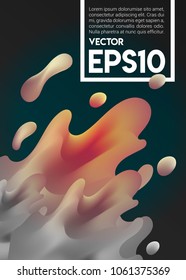 Liquid color splash cover vector. Futuristic fluid paint template. Abstract neon background lava drops.