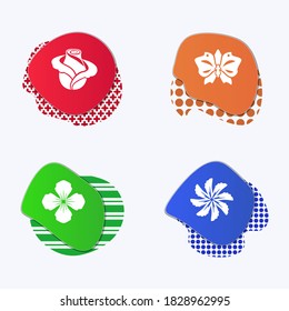 Liquid colored badges. Flower icons set. Rose, orchid, daisy chamomile. Spring and summer flowers. Floral modern symbols. Vector isolated
