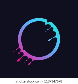 Liquid colorful circle. Abstract gradient round shape with splash and drops. Flux effect design for logo, banner, poster. Vector illustration.