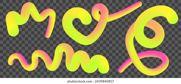 Liquid colorful curve shapes.Dynamic abstract strokes with different colors and gradient effect.Vector isolated set.