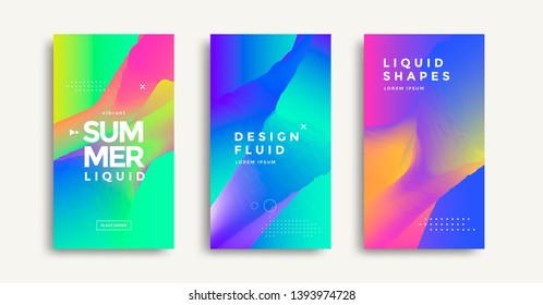 Liquid colorful geometric shapes cover set. Fluid gradients banner design. Modern design posters. Vector illustration