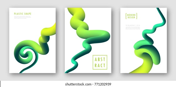 Liquid colorful shapes. Trendy abstract backgrounds. Futuristic design posters with green gradient wave. Set of posters with fluid shapes. Background for banner, card design, poster, web design.
