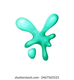 Liquid colorful slime in cartoon style. Fluid mucus drip, splatter or splash isolated on white background. Sticky dribble down, toxic blot. Vector illustration