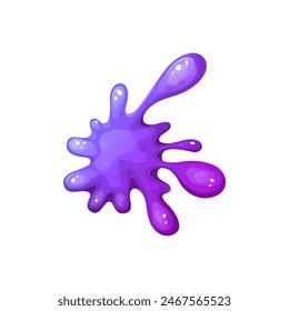 Liquid colorful slime in cartoon style. Fluid mucus drip, splatter or splash isolated on white background. Sticky dribble down, toxic blot. Vector illustration