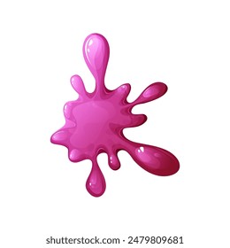 Liquid colorful slime in cartoon style. Fluid mucus drip, splatter or splash isolated on white background. Sticky dribble down, toxic blot. Vector illustration.