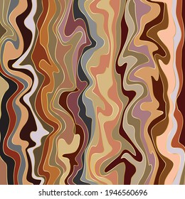 Liquid colorful waves. Fluid marble texture. Abstract geometric patern background. Trendy ebru coffee colors cover. Vector illustration.